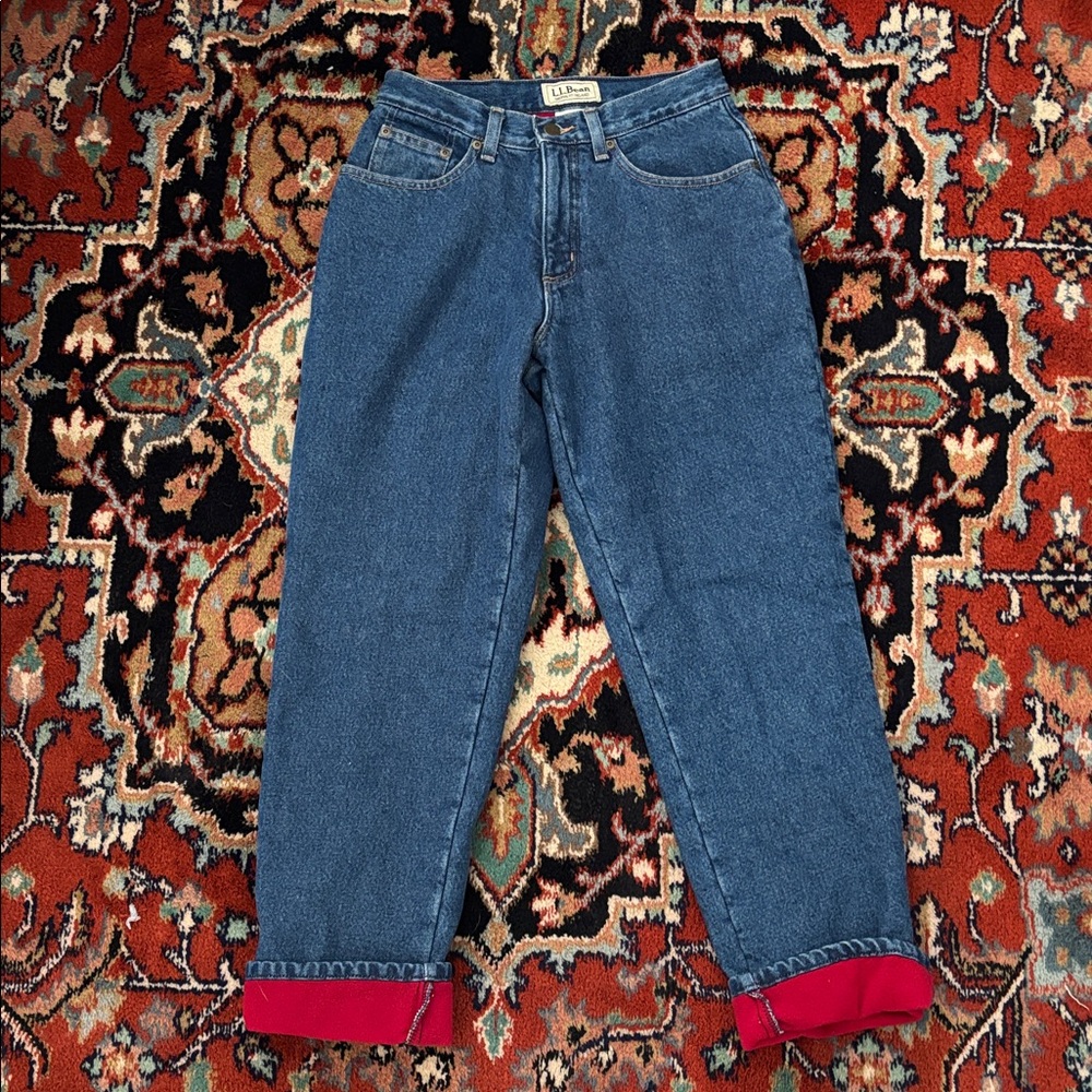 L.L. Bean Women's Blue Jeans with Red Cuffs